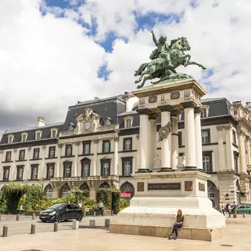 Clermont-Ferrand, France. Statue of Vercingetorix, king and chieftain of the Arverni tribe who united the Gauls against Roman forces, at Place de Jaude