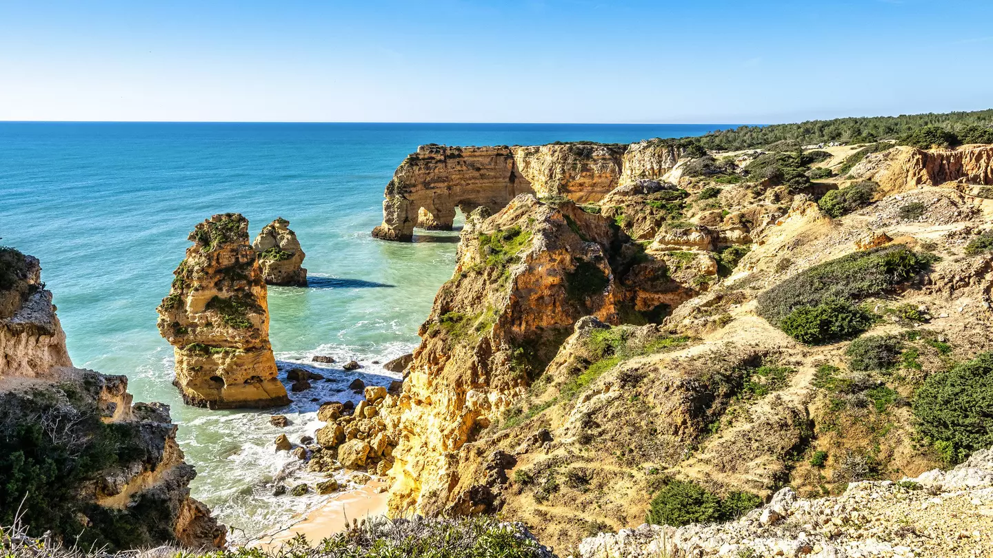 Praia da Marinha Beach along Seven Hanging Valleys Trail in the Algarve, Portugal.