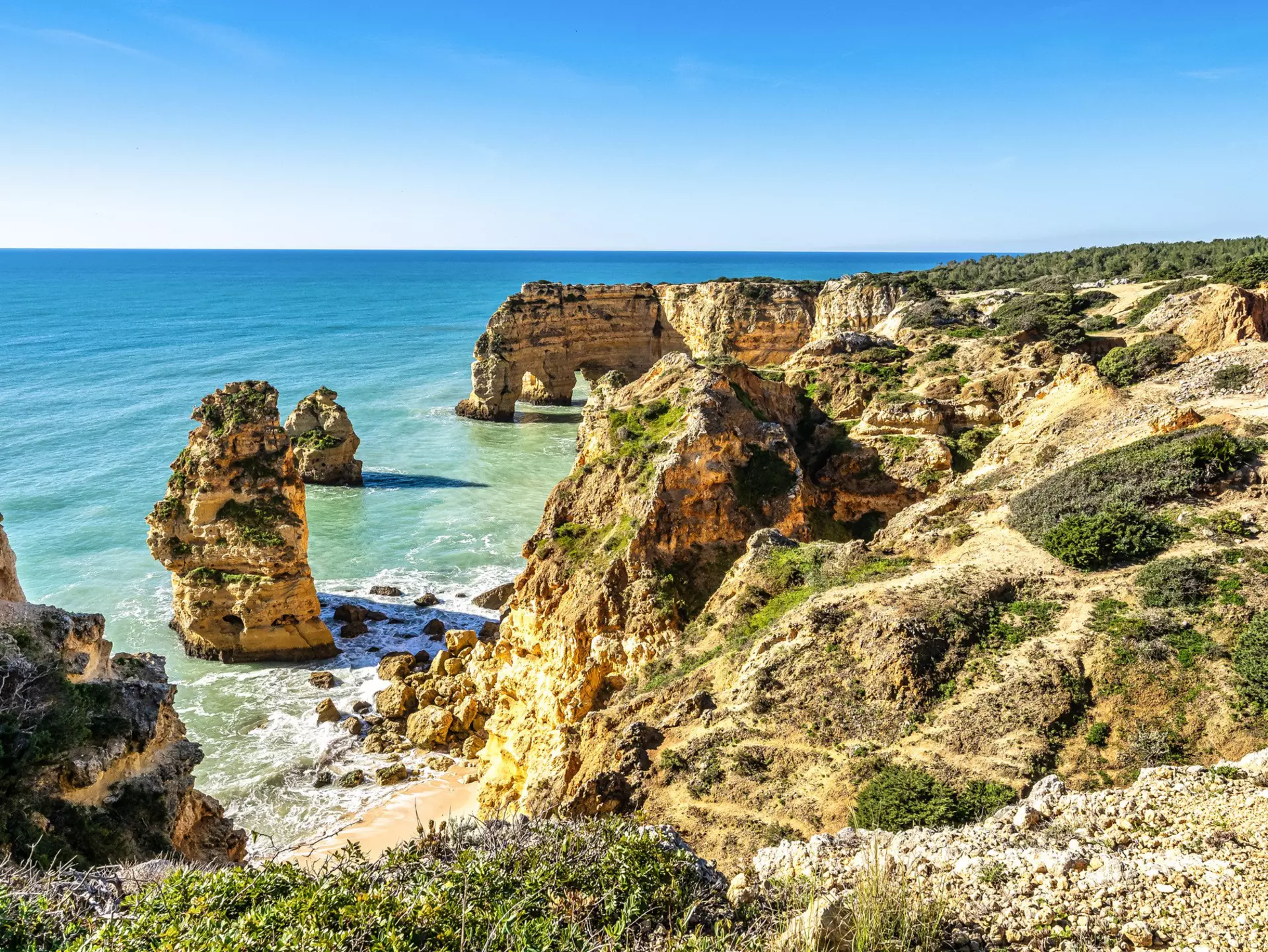 Praia da Marinha Beach along Seven Hanging Valleys Trail in the Algarve, Portugal.