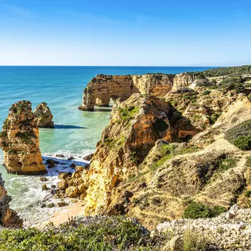 Praia da Marinha Beach along Seven Hanging Valleys Trail in the Algarve, Portugal.