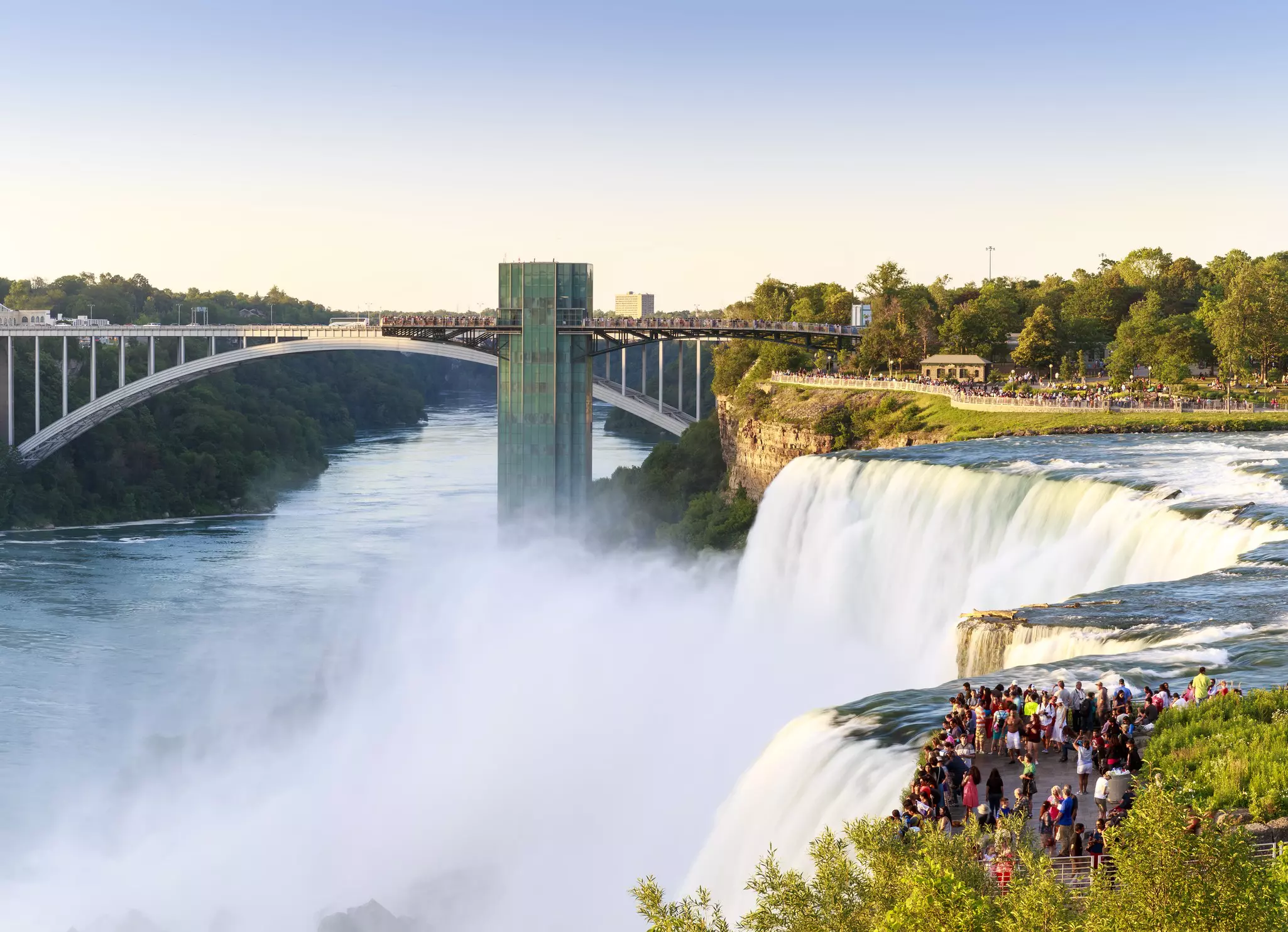 Panoramic view of the famous Niagara Falls in New York, USA on a sunny summer day.
