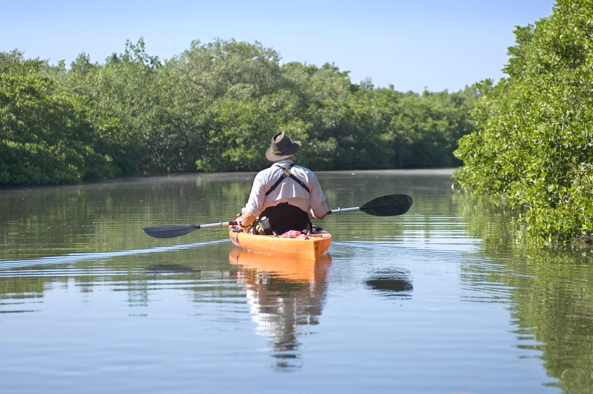 Kyaking in Fort De Soto Park, a park made up of five offshore keys or islands.