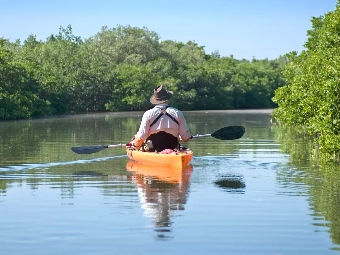 Kyaking in Fort De Soto Park, a park made up of five offshore keys or islands.