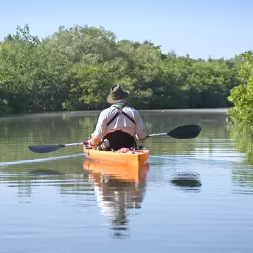 Kyaking in Fort De Soto Park, a park made up of five offshore keys or islands.