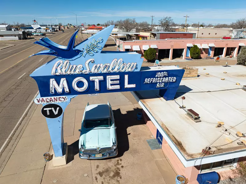 The motel's retro neon sign.