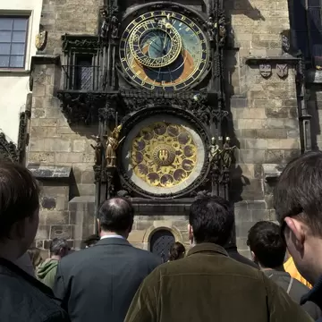 Tourists waiting, Astronomical Clock, Old Town Square. Prague, Czech Republic.