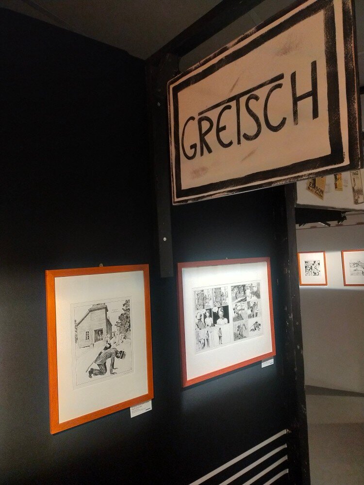 Interior of Maison de la BD in Blois, Loire Valley, France. Artwork hanging.