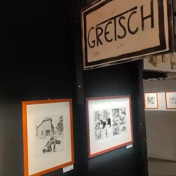 Interior of Maison de la BD in Blois, Loire Valley, France. Artwork hanging.
