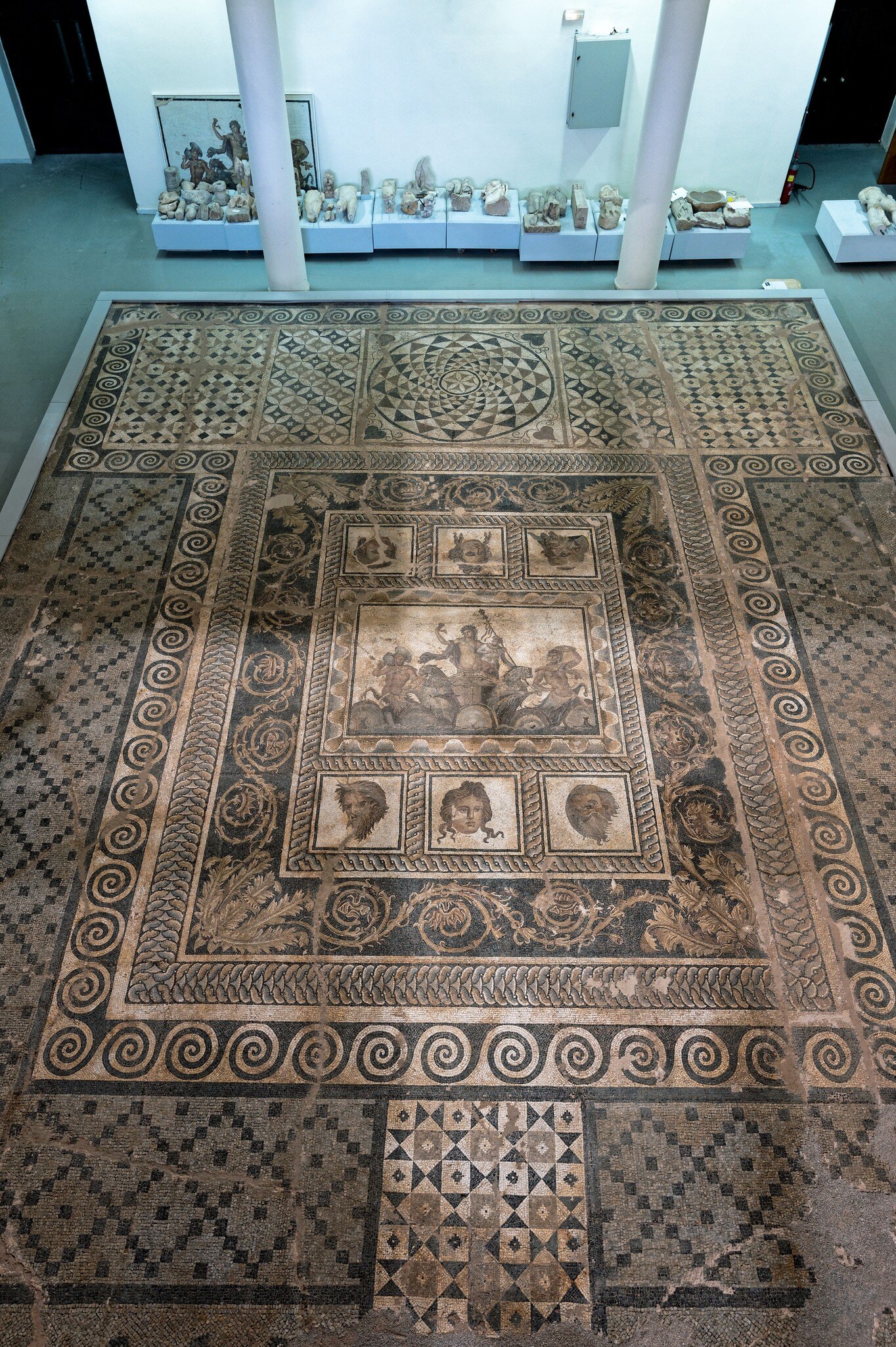 Preserved mosaics at the archaeological site of Ancient Dion in Northern Greece.