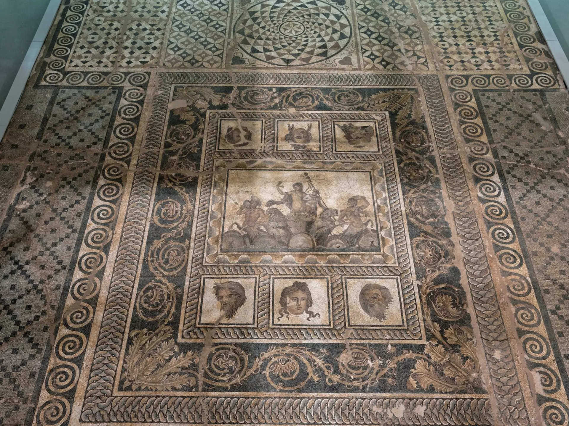 Preserved mosaics at the archaeological site of Ancient Dion in Northern Greece.