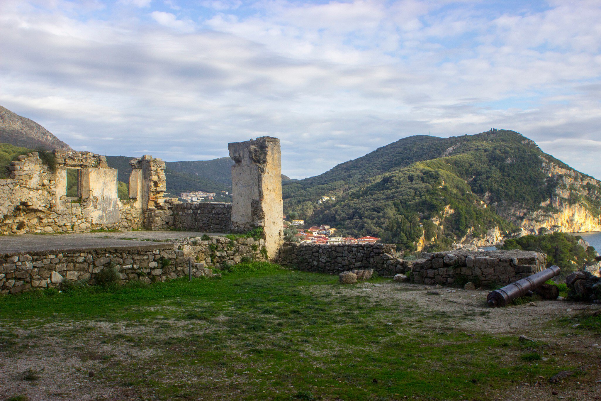 View of the ruins of the Venetian Castle of Parga in Northern Greece.