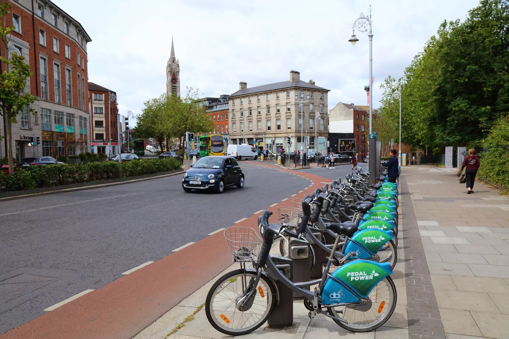 Dublinbikes bicycle sharing network rental station in downtown Dublin, Ireland.
