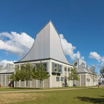 Exterior of the Utzon Center, a cultural center located in Aalborg waterfront, Denmark.