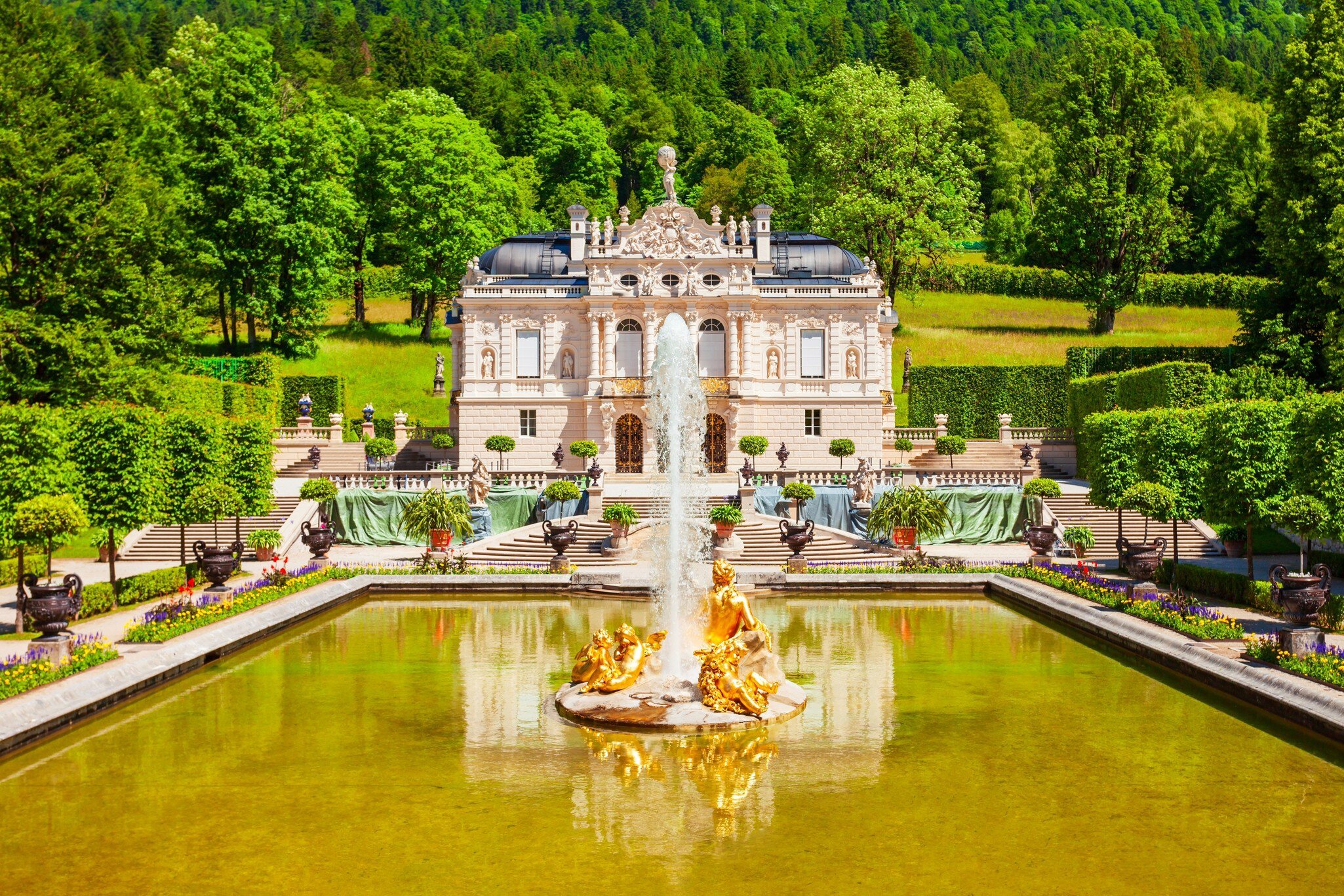 Schloss Linderhof Palace is located near the village of Ettal in southwest Bavaria, Germany.