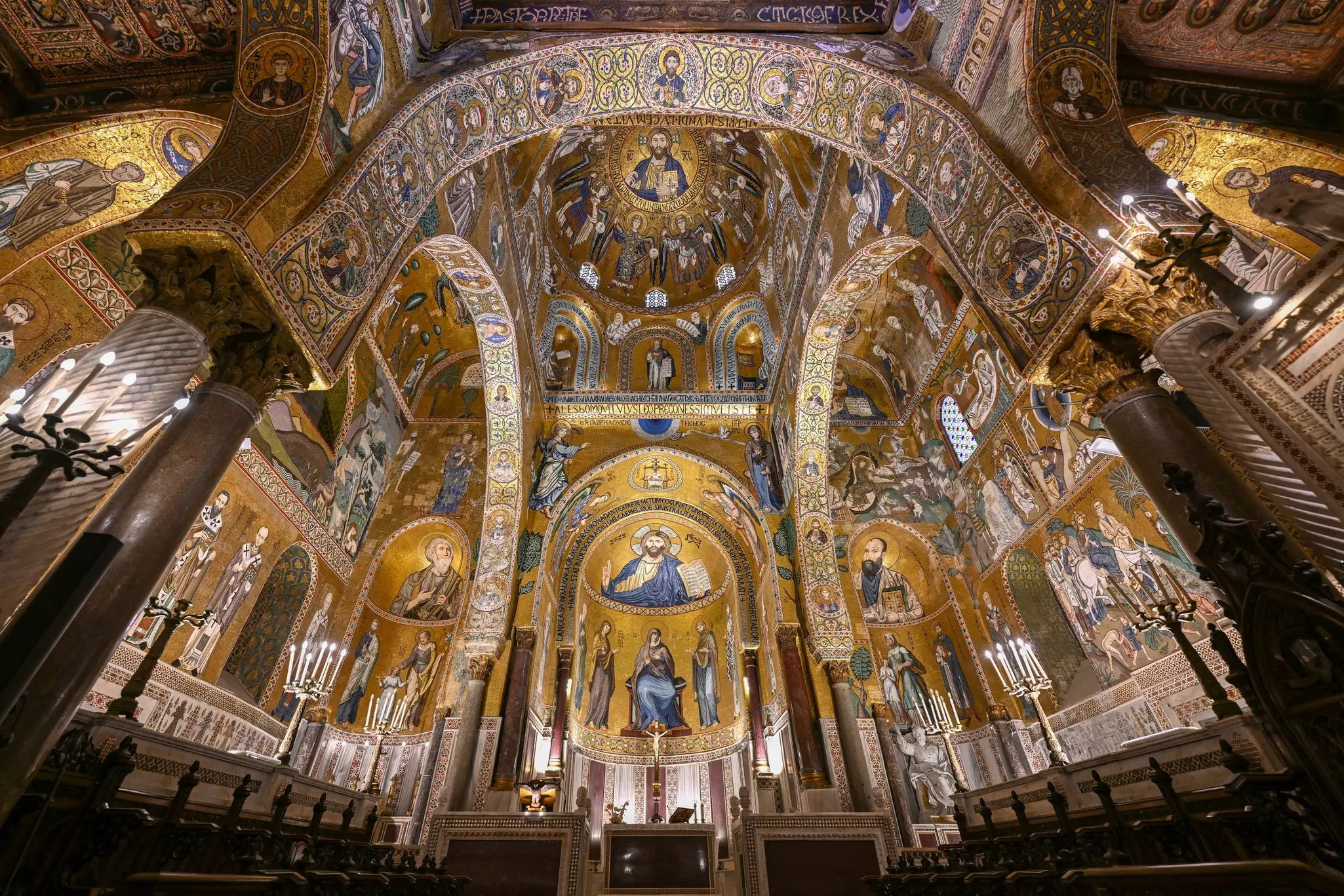 Palermo, Italy - Aug 29, 2023: Interior of The Palatine Chapel with its golden mosaics. The chapel is the royal chapel of the Norman kings of Sicily within the Byzantine Palazzo Reale., License Type: media, Download Time: 2025-03-13T14:06:40.000Z, User: rhylton_redventures, Editorial: true, purchase_order: 65030 - Newsletter, job: Lonely Planet, client: Lonely Planet WIP, other: Rhianydd Hylton