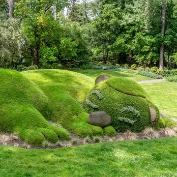 The botanical garden. Detail view of the Dormanron plant sculpture in the park. Nantes, France.