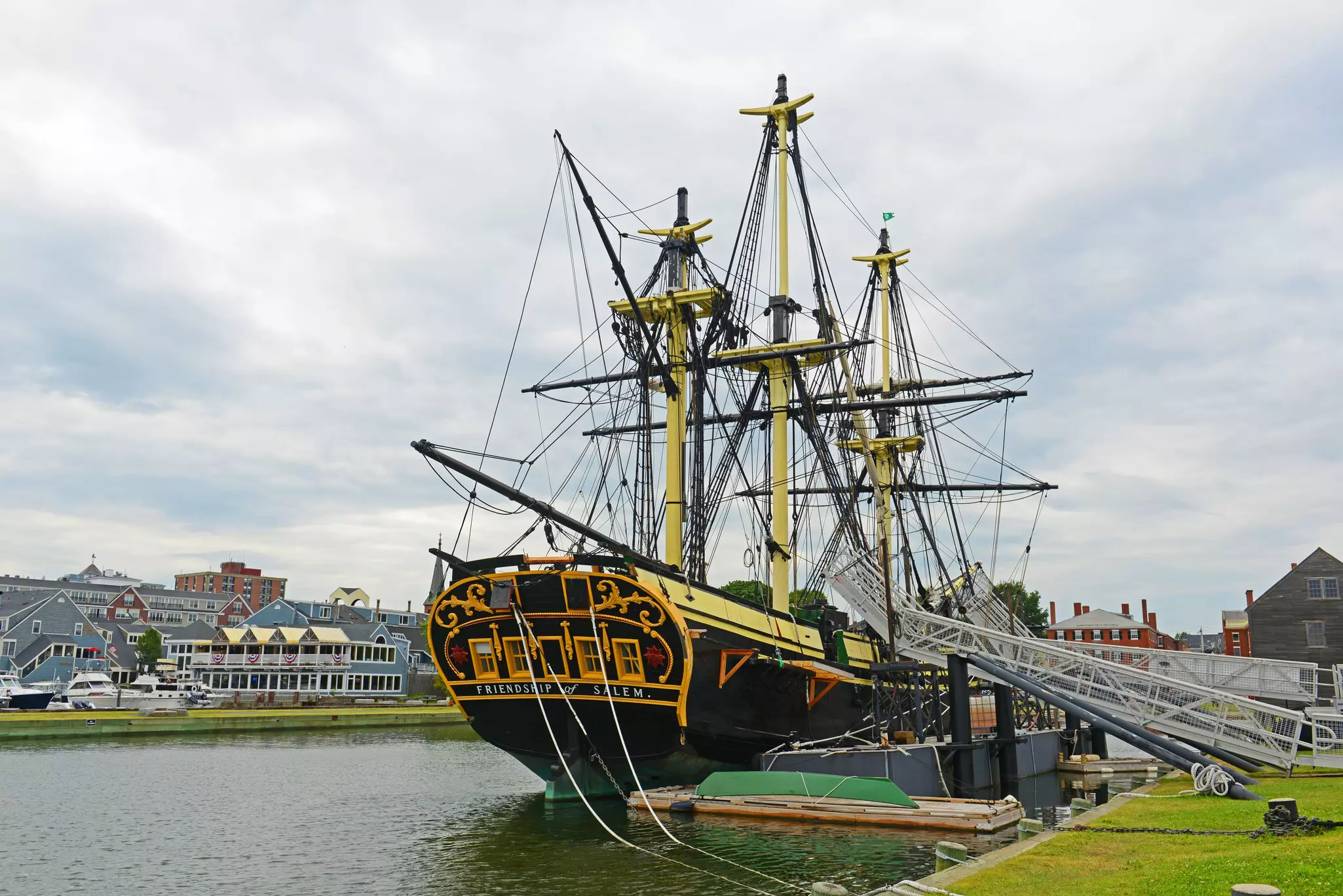 A docked full-rigged ship
