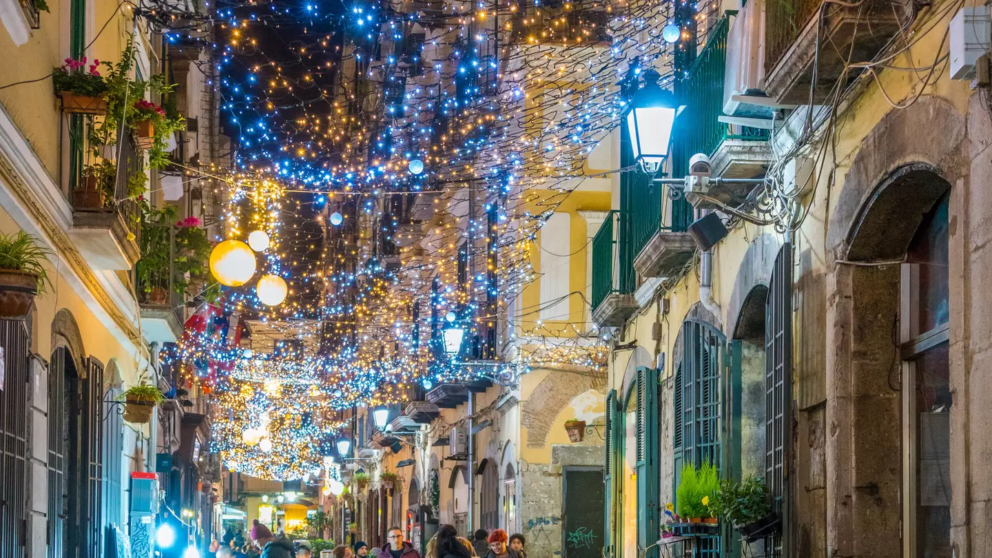The Artist's Lights (Luci d'Artista) in Salerno at Christmastime, Campania, Italy.