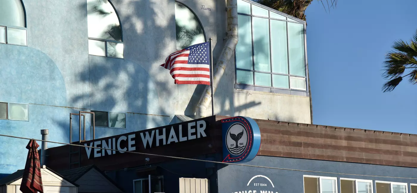 The famous Venice Whaler Restaurant adjacent to the Venice Pier in California