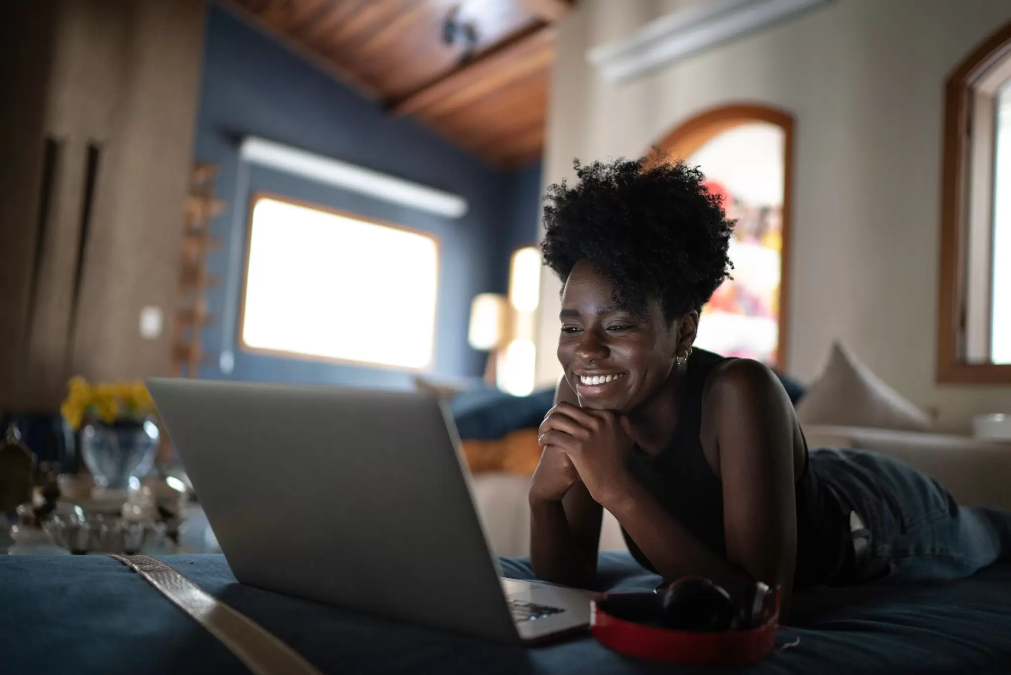 A woman working on a laptop