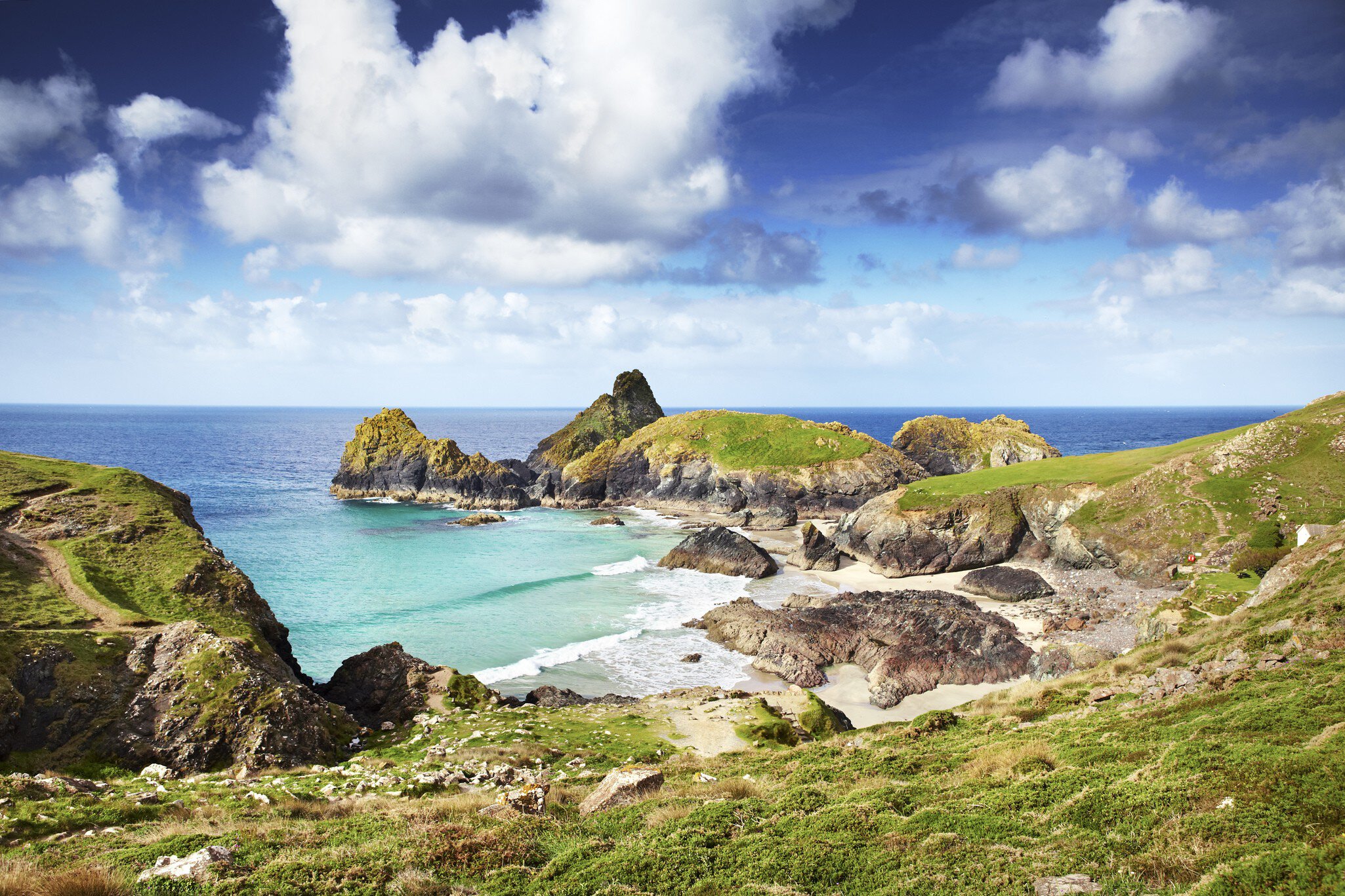 Overview of Kynance Cove on Lizard Peninsula.