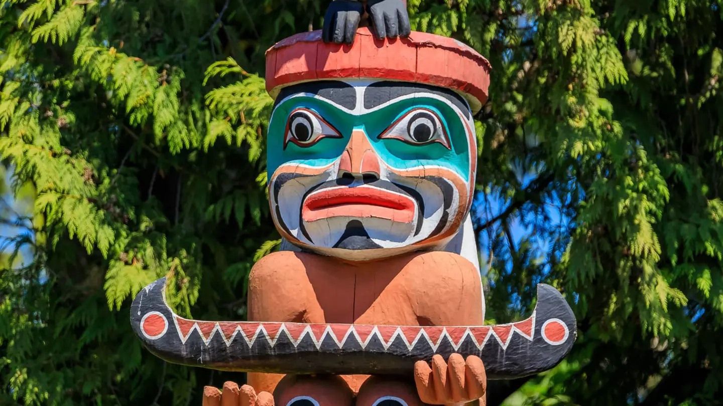 First Nations totem poles in Stanley park in Vancouver, Canada.