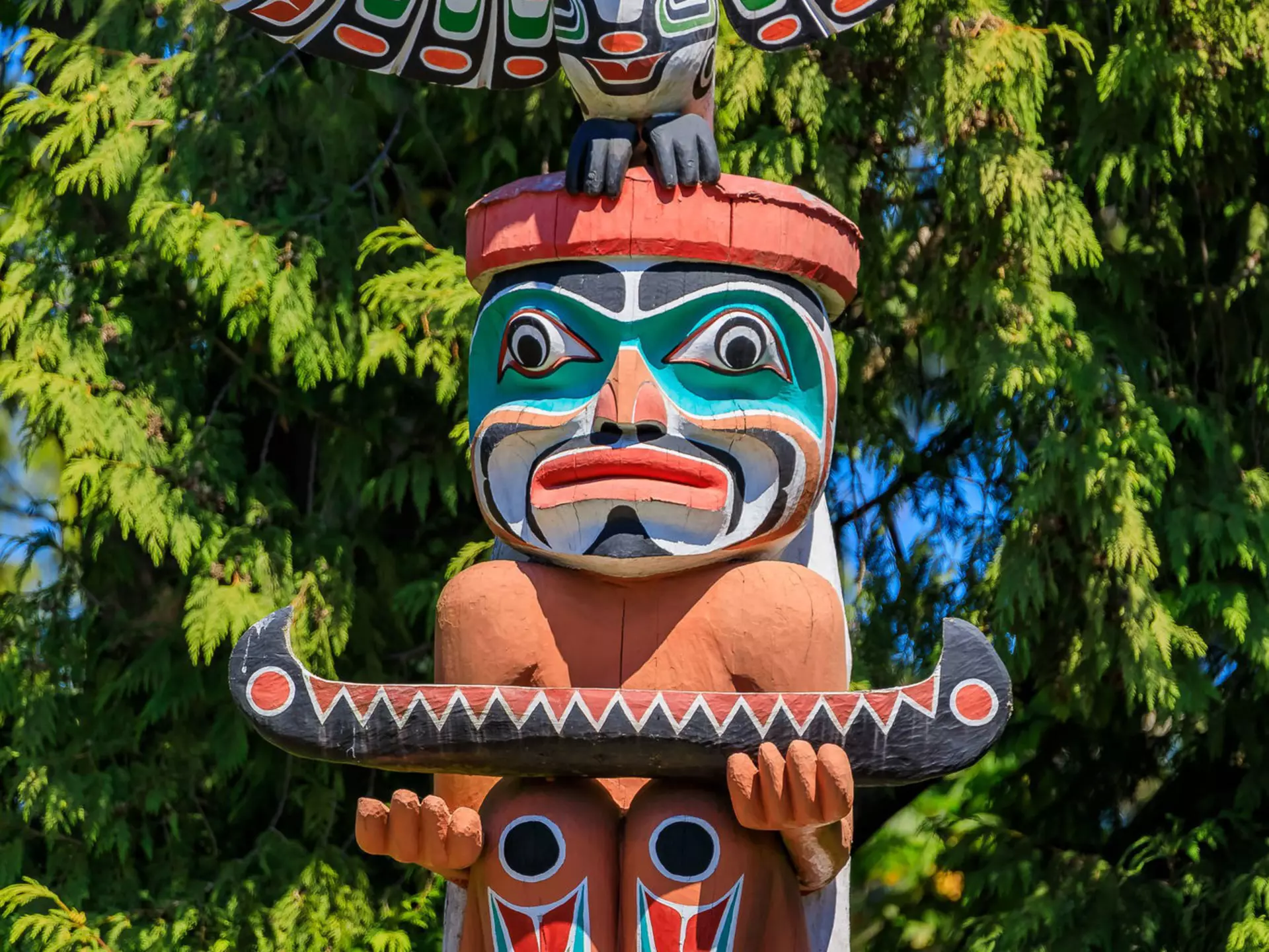 First Nations totem poles in Stanley park in Vancouver, Canada.