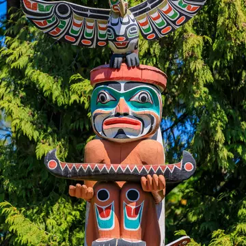 First Nations totem poles in Stanley park in Vancouver, Canada.
