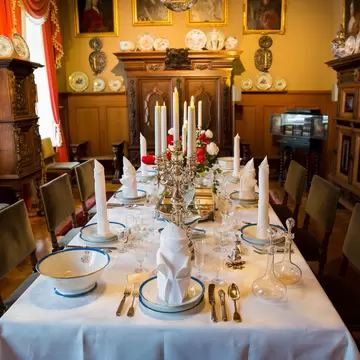 HELSINKI, FINLAND - FEB 04, 2019: Beautiful Christmas classic table setting with traditional Finnish treats. Original decorated interiors of the old house in the Sinebrychoff Art Museum. ; Shutterstock ID 1552613369;