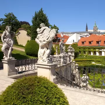  18th century vrtba garden (vrtbovska zahrada) and hradcany castle in Prague, Czechia.