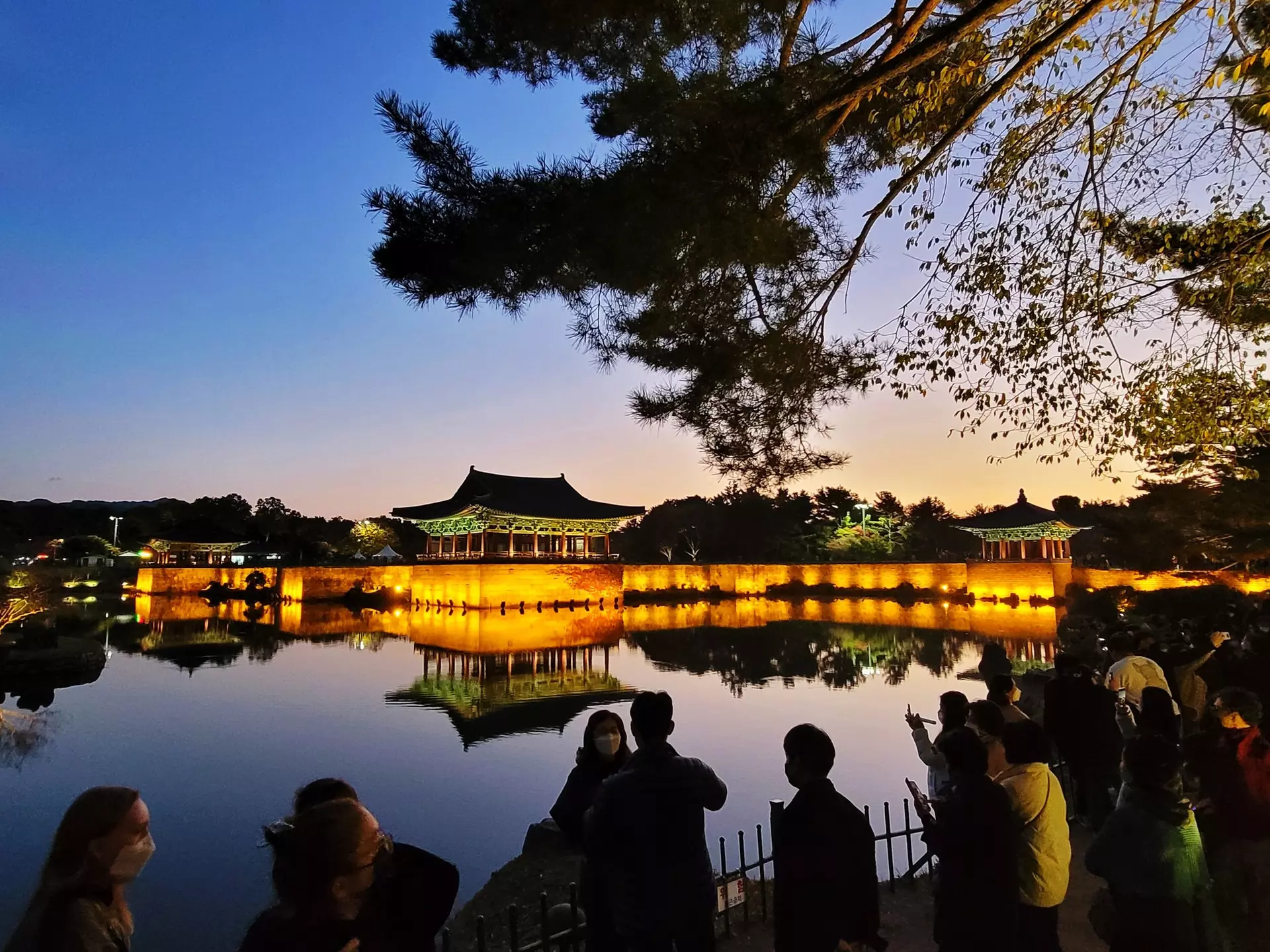 Donggung Palace reflected in Wolji Pond at dusk