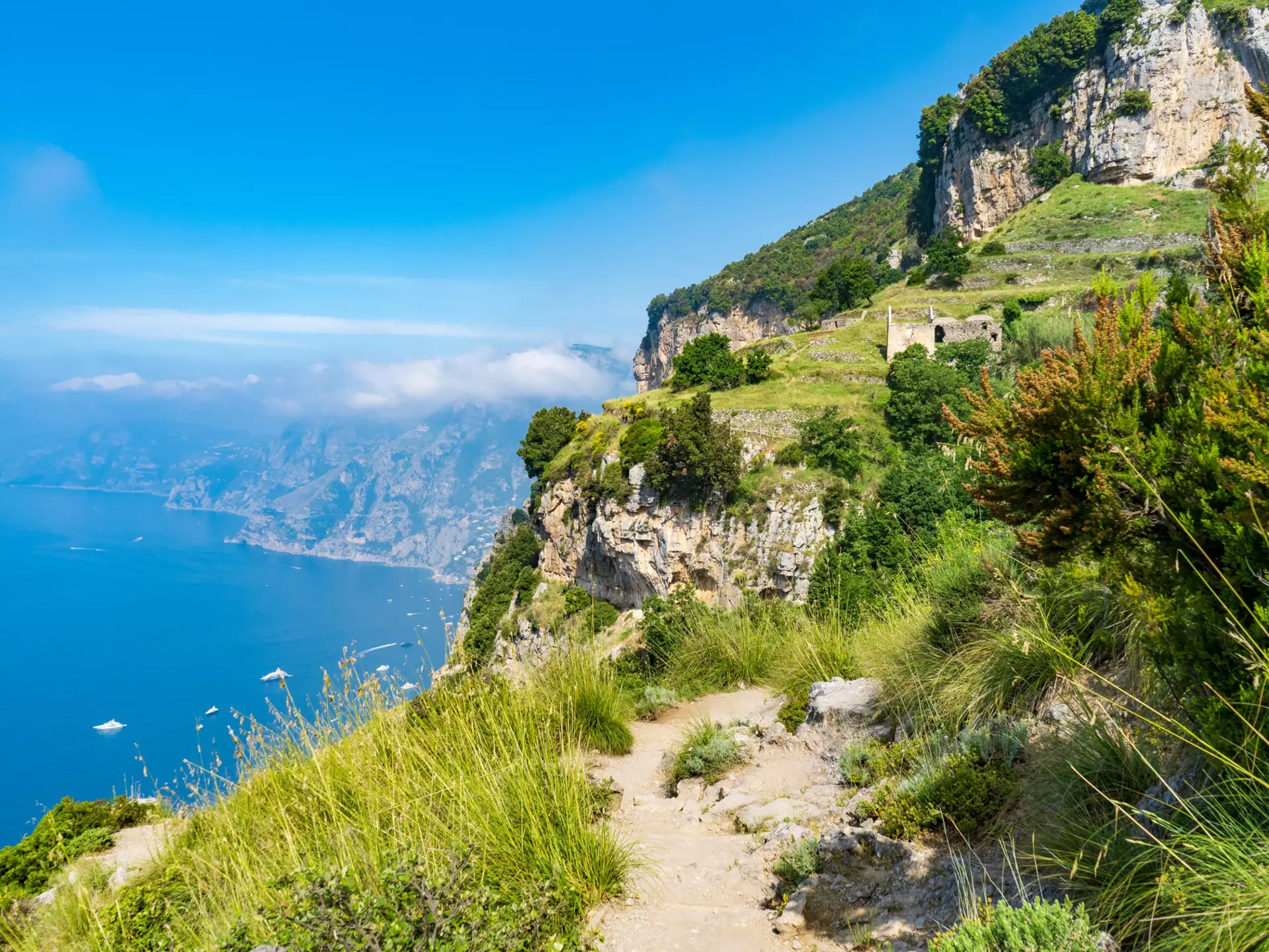 View over the ocean from the Path of the Gods, amazing hike in the Amalfi Coast in italy