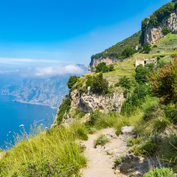 View over the ocean from the Path of the Gods, amazing hike in the Amalfi Coast in italy