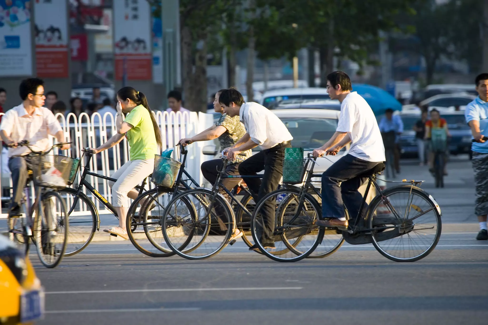 Cyclists in Chaoyang, Beijing.