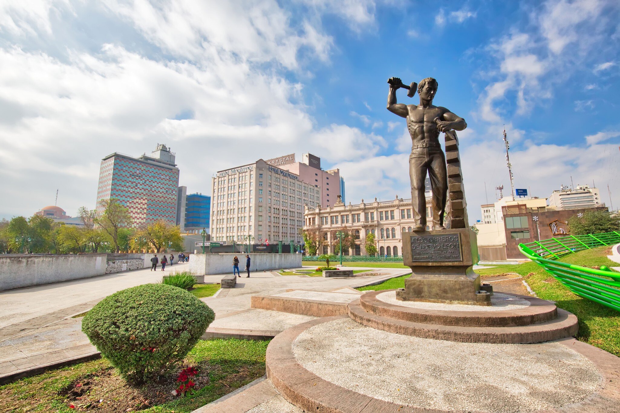 Monterrey, Mexico-11 December, 2018: Monterrey, Monument to Workers (Monumento a los Obreros) at landmark Macroplaza (La Gran Plaza) square in historic city center; Shutterstock ID 1303289980;