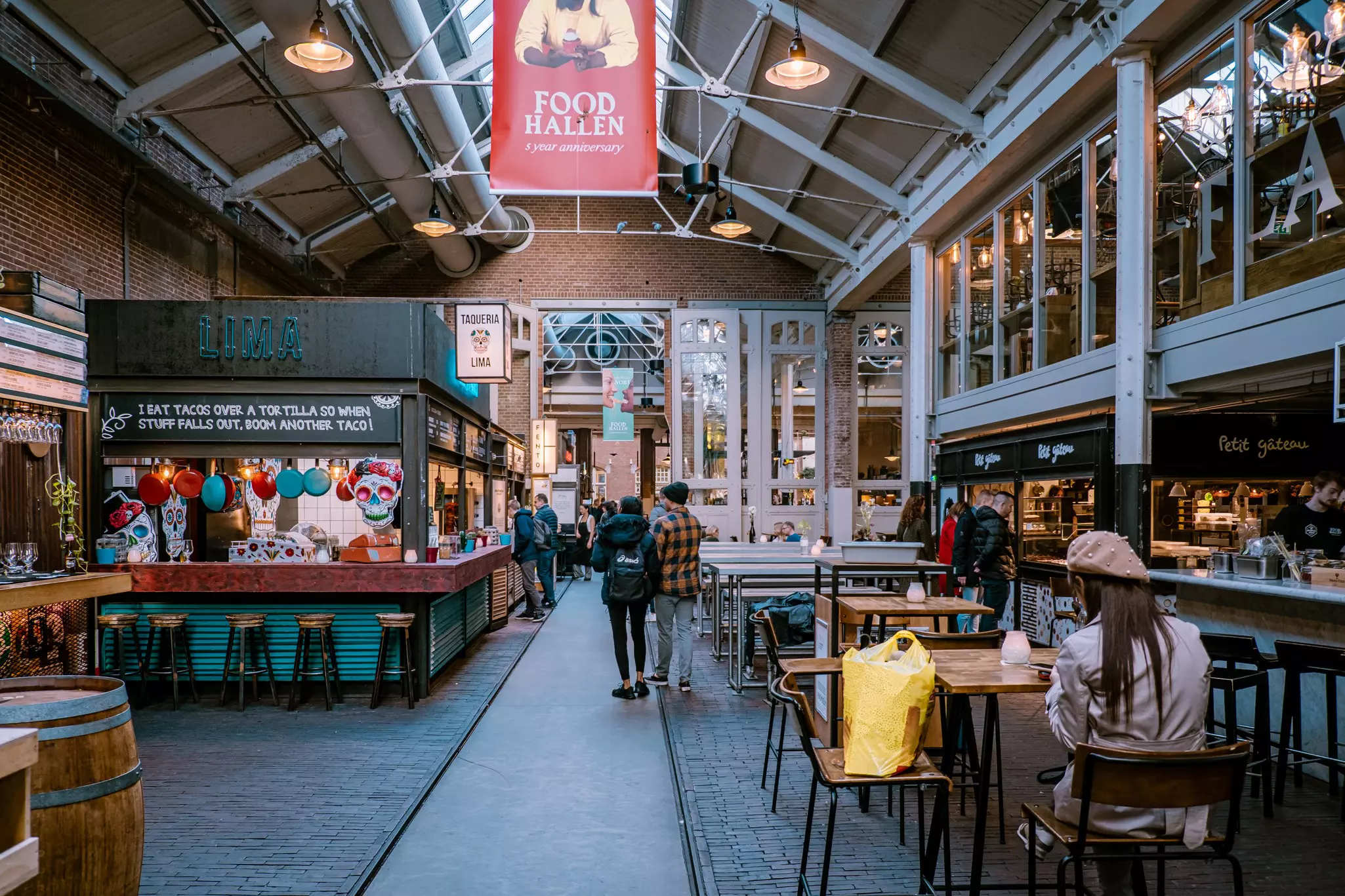 Interior of the popular Foodhallen in the west district of Amsterdam.