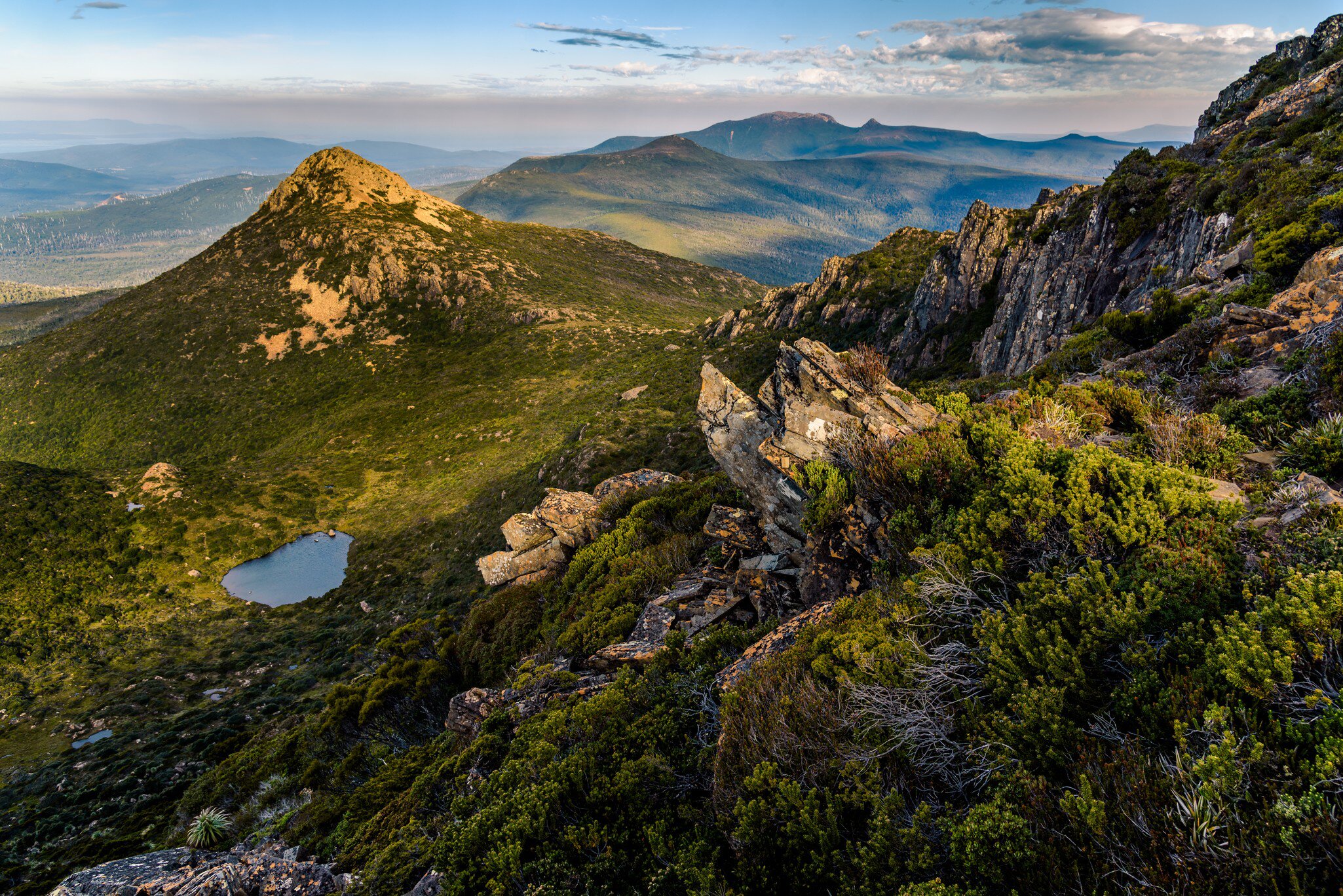 View from the top of Hatz Peak at Hartz Mountains National Park, Tasmania, Australia.