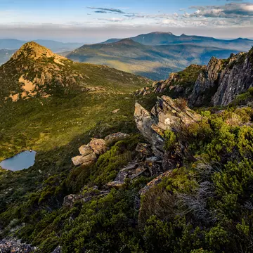 View from the top of Hatz Peak at Hartz Mountains National Park, Tasmania, Australia.