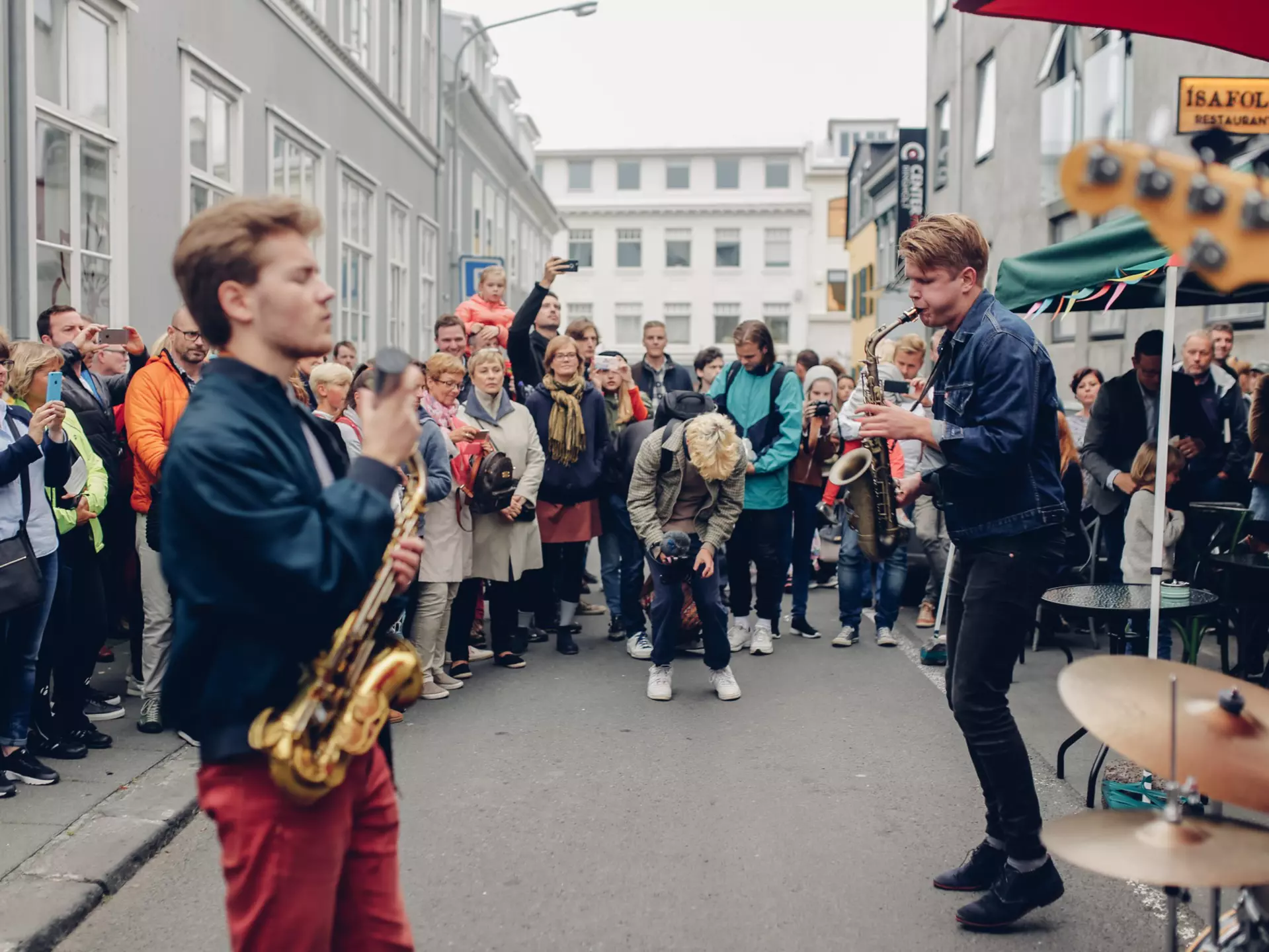 Jazz band playing to the crowd of people on a street at the day of "Culture Night" of Reykjavík  