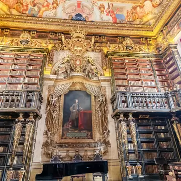 Coimbra, Portugal - July 16, 2019: The Johannine Library (Portuguese: Biblioteca Joanina) is a Baroque library situated in the heights of the historic centre of the University of Coimbra University