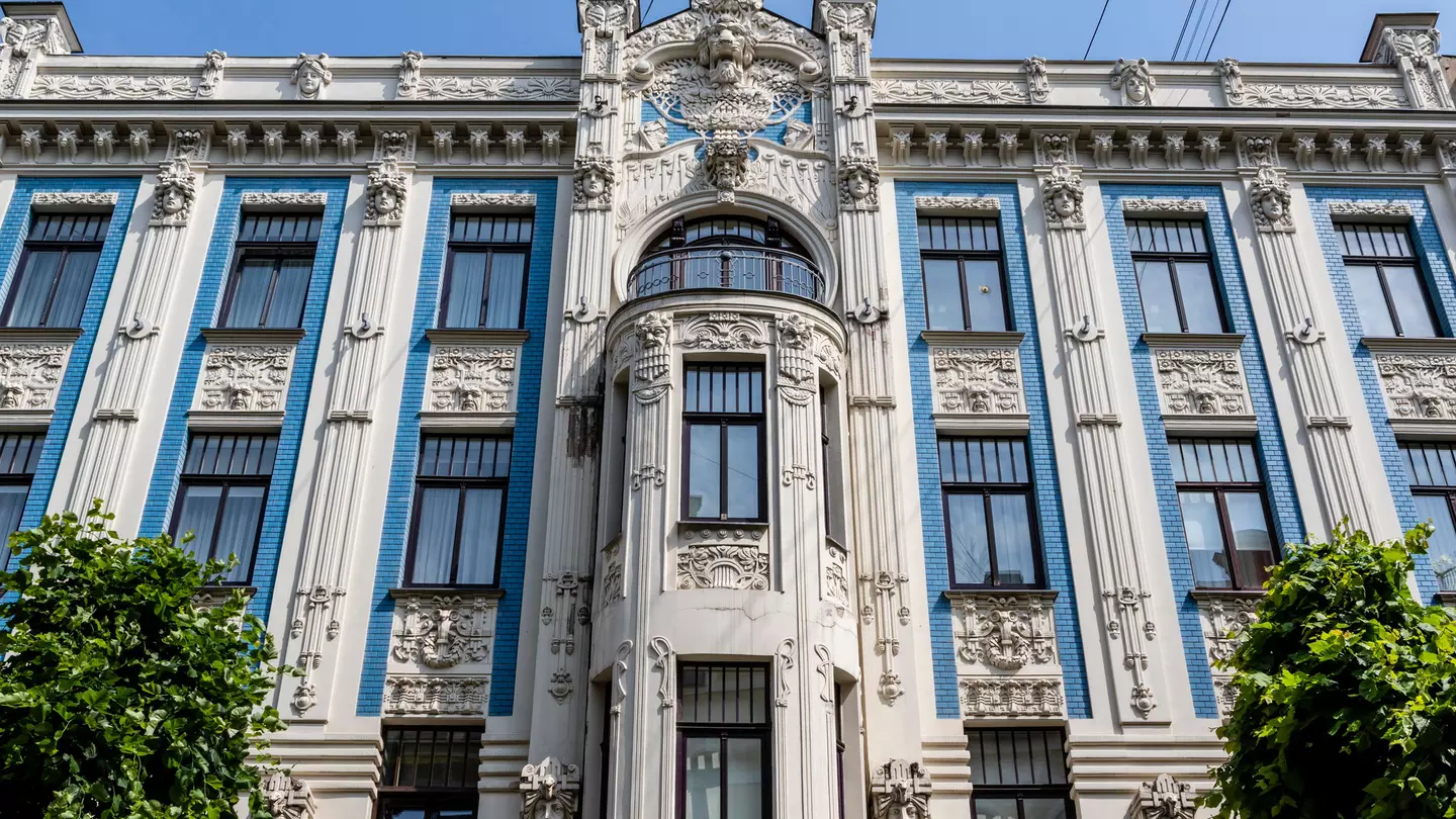 Facade of art nouveau building in Alberta iela in Riga, Latvia.