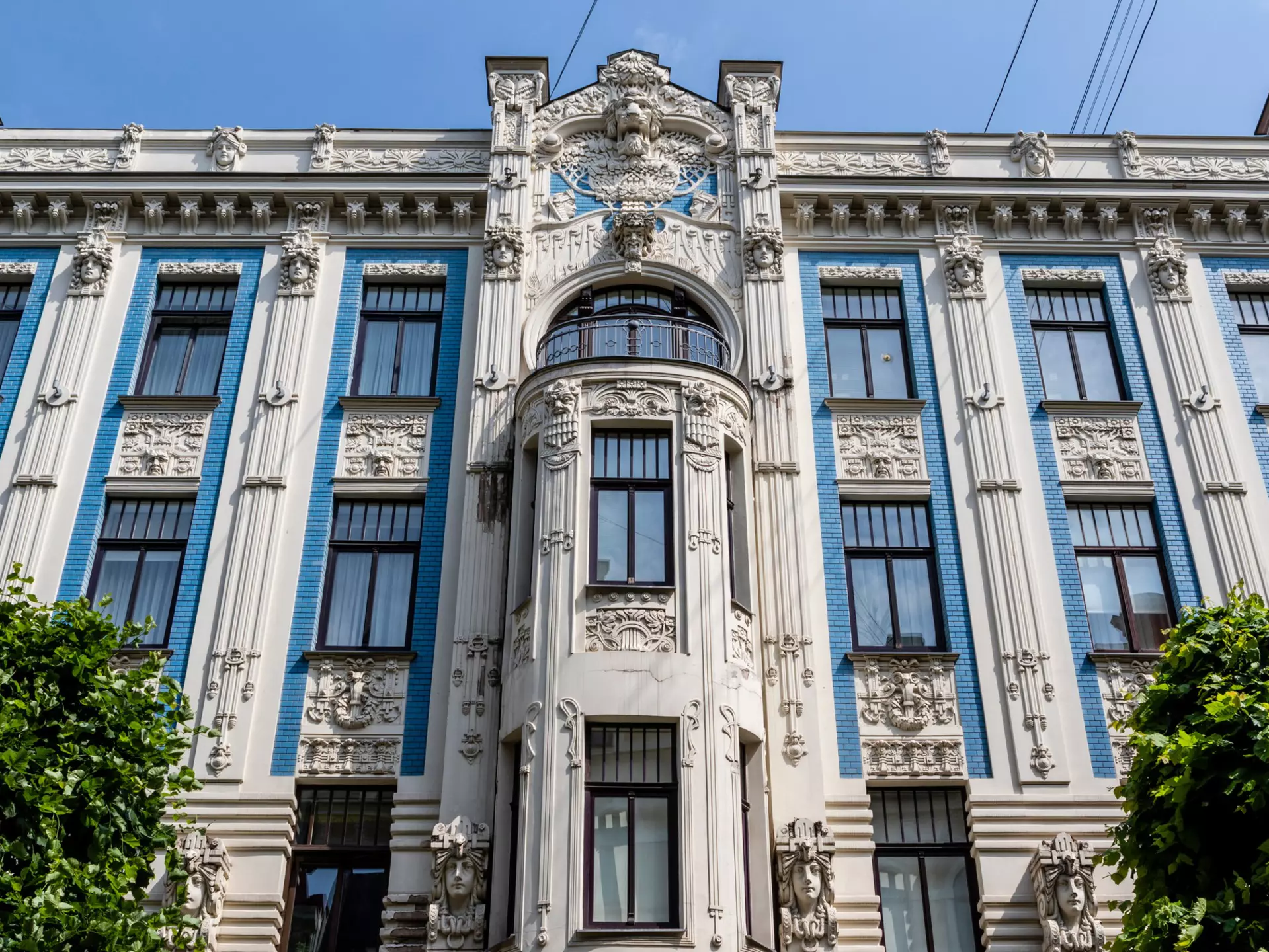 Facade of art nouveau building in Alberta iela in Riga, Latvia.