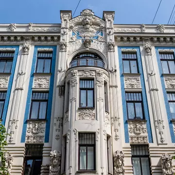 Facade of art nouveau building in Alberta iela in Riga, Latvia.