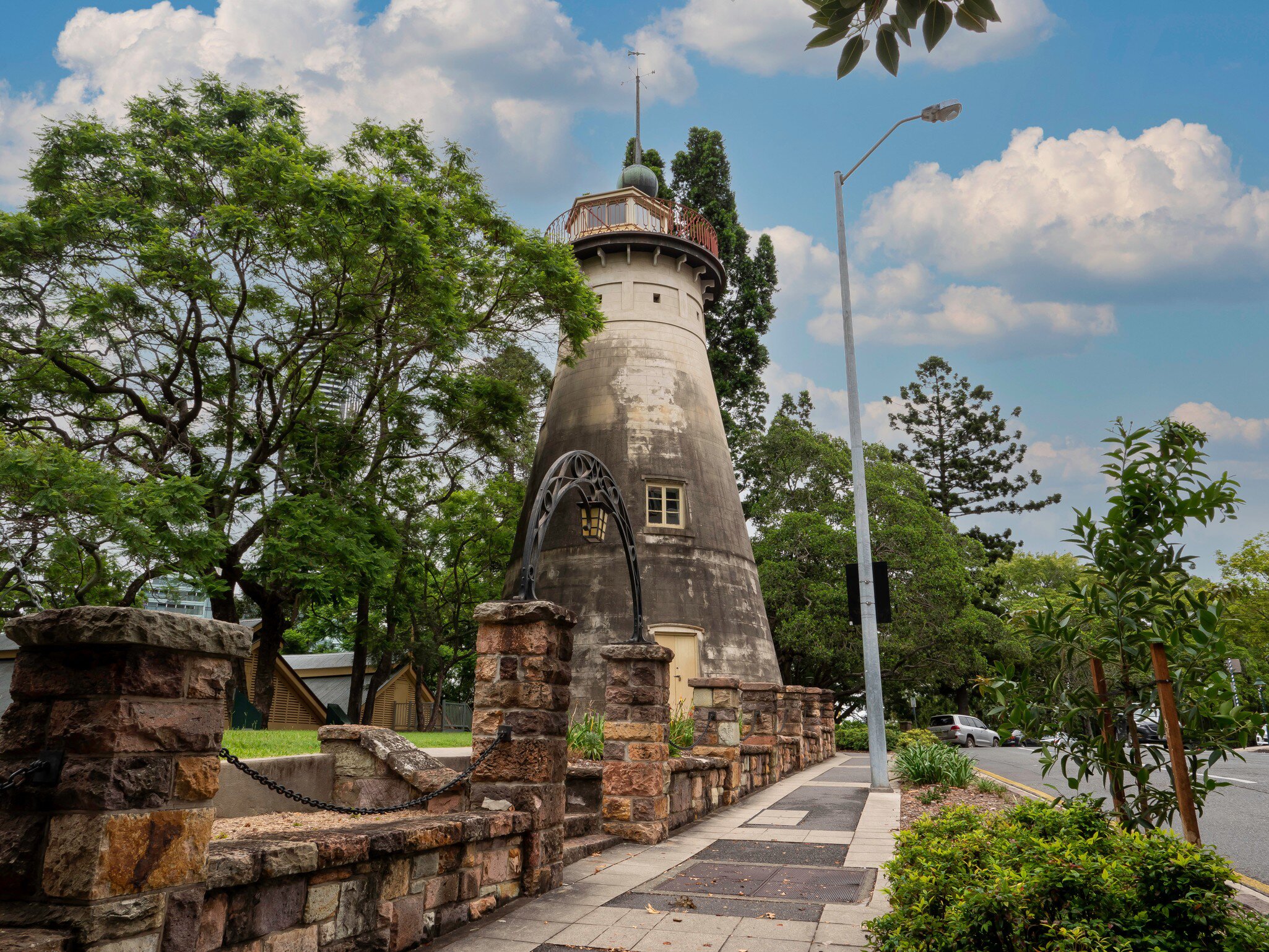The Old Windmill, a heritage-listed tower mill in Observatory Park next to Wickham Park and Wickham Terrace, Spring Hill, City of Brisbane, Queensland, Australia.