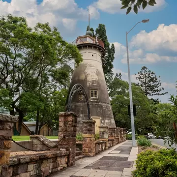 The Old Windmill, a heritage-listed tower mill in Observatory Park next to Wickham Park and Wickham Terrace, Spring Hill, City of Brisbane, Queensland, Australia.