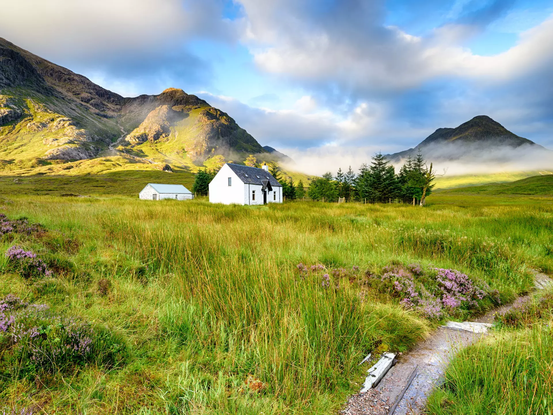 A picture postcard cottage at Glencoe in the Scottish Highlands.