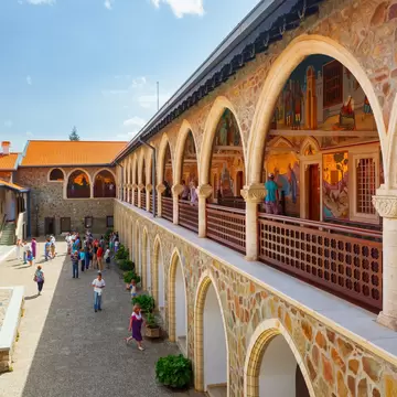 CYPRUS, PAPHOS- SEPTEMBER 21 2016: courtyard in the famous Kykkos monastery.; Shutterstock ID 522191599;