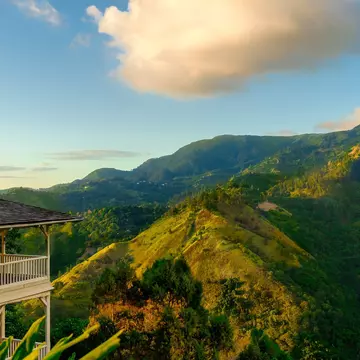 Strawberry Hill Hotel at sunset , Jamiaca.