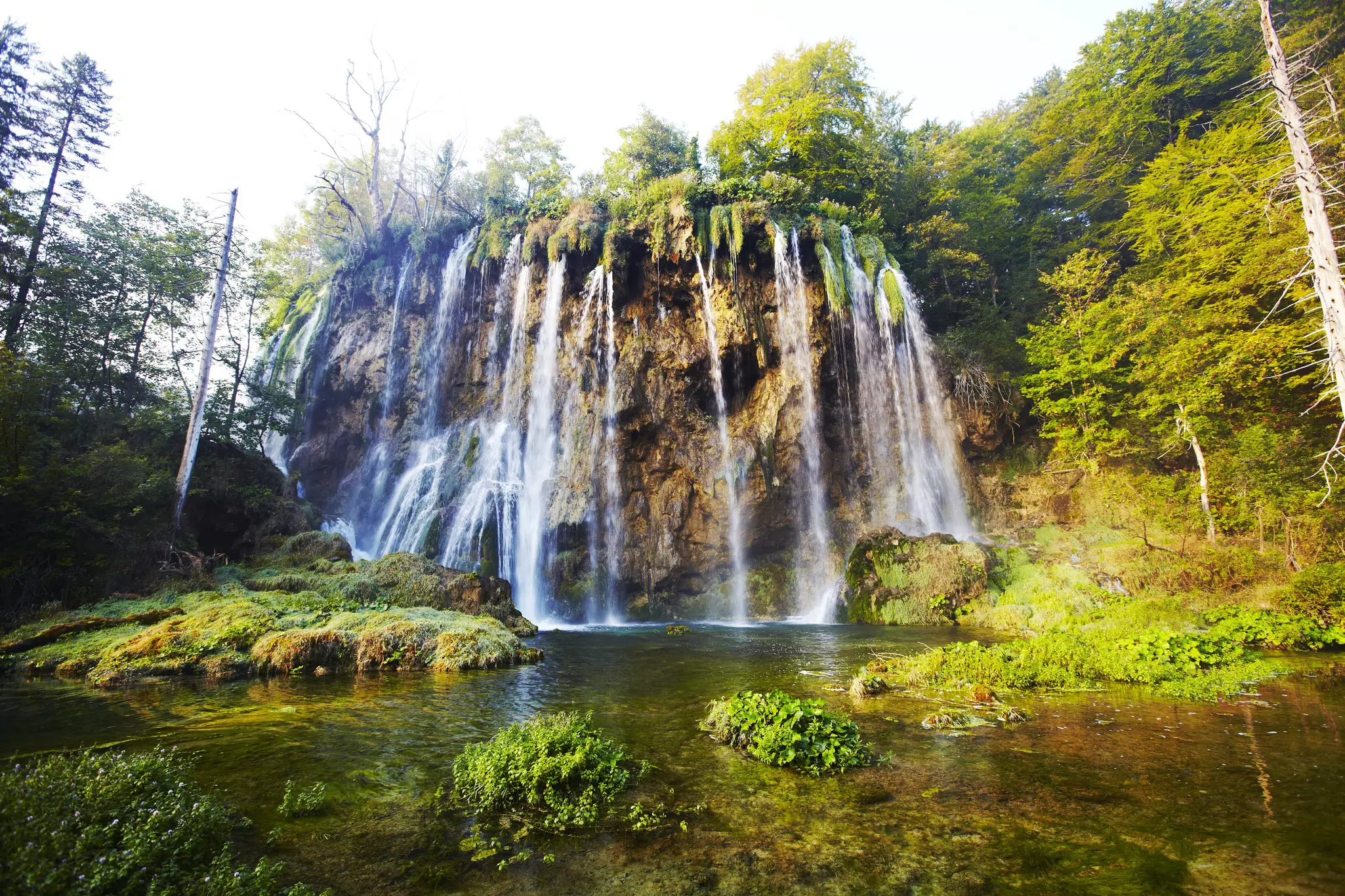 Water cascading into a lake