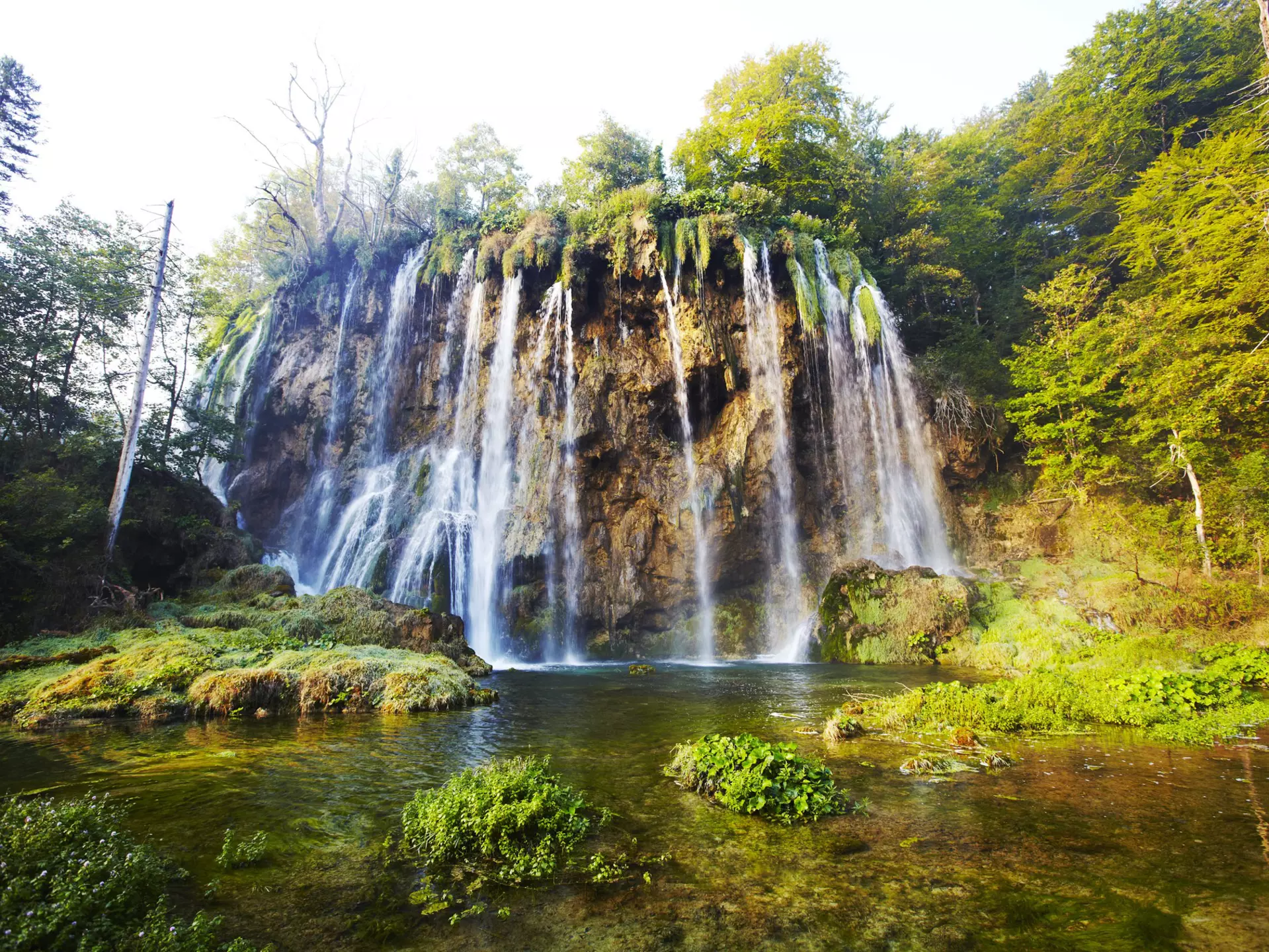 Water cascading into a lake